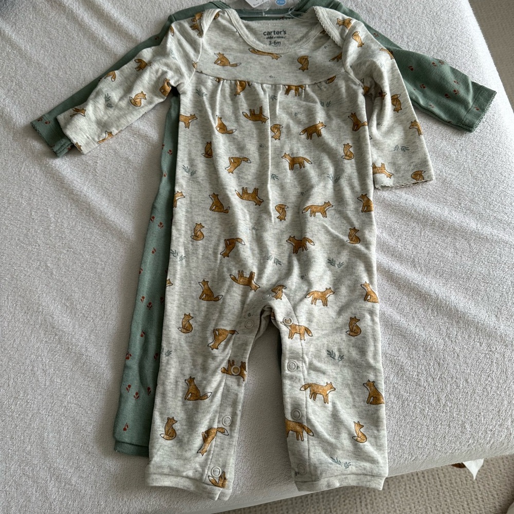 Carter's Gray and Green One Pieces with Woodland Print